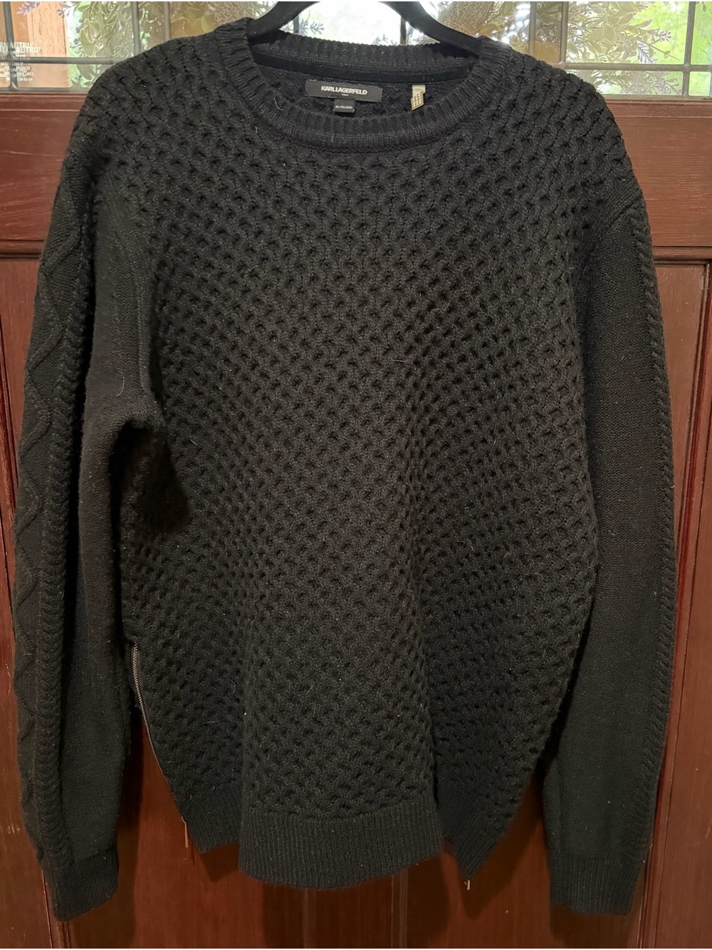 Karl Lagerfeld Black Textured Knit Crewneck Sweater